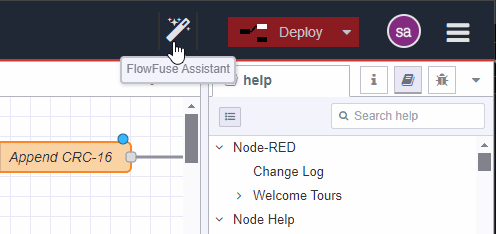 Screenshot showing the "FlowFuse Expert" button available in the Editor Toolbar