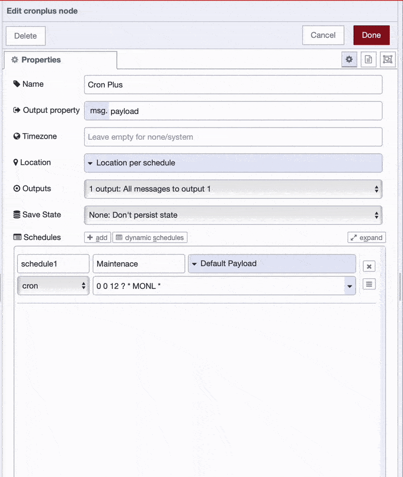 Image showing the 'Dynamic Schedules' button and the list of all dynamically scheduled events.